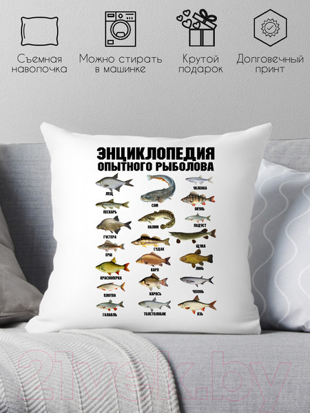 Изображение товара Подушка декоративная Print Style Энциклопедия рыбака 40x40ryb1