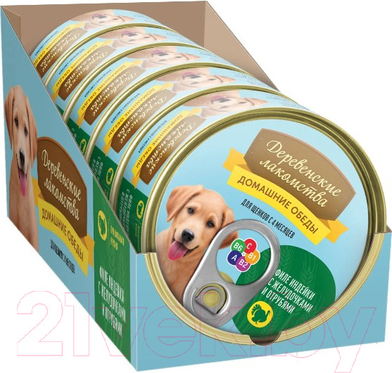 Изображение товара Влажный корм для собак Деревенские лакомства Домашние обеды филе индейки с желудочками и отрубями (100г)