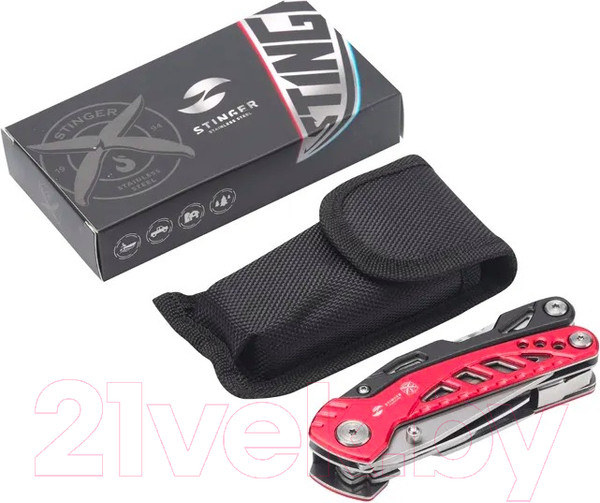 Изображение товара Мультитул STINGER MT-PE86A (красный/черный)