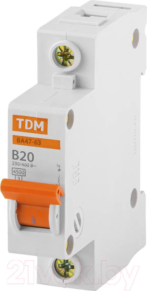 Изображение товара Выключатель автоматический TDM ВА 47-63 1Р 20А (B) 4.5кА / SQ0218-0040