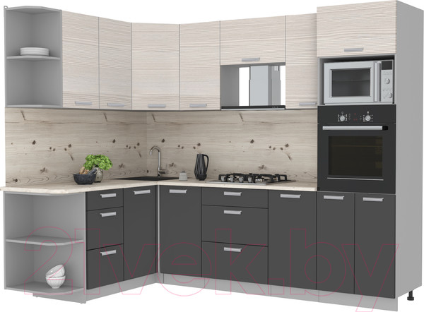 Изображение товара Кухонный гарнитур Интерлиния Мила Лайт 1.68x2.6 левая (вудлайн кремовый/антрацит/бискайская сосна)