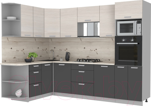 Изображение товара Кухонный гарнитур Интерлиния Мила Лайт 1.68x2.8 левая (вудлайн кремовый/антрацит/бискайская сосна)