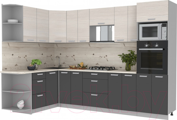 Изображение товара Кухонный гарнитур Интерлиния Мила Лайт 1.68x3.0 левая (вудлайн кремовый/антрацит/бискайская сосна)