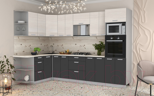 Изображение товара Кухонный гарнитур Интерлиния Мила Лайт 1.68x3.0 левая (вудлайн кремовый/антрацит/бискайская сосна)