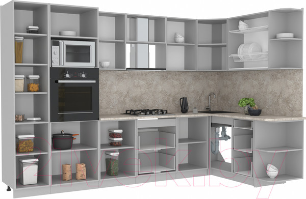 Изображение товара Кухонный гарнитур Интерлиния Мила Лайт 1.68x3.2 правая (вудлайн кремовый/антрацит/бискайская сосна)