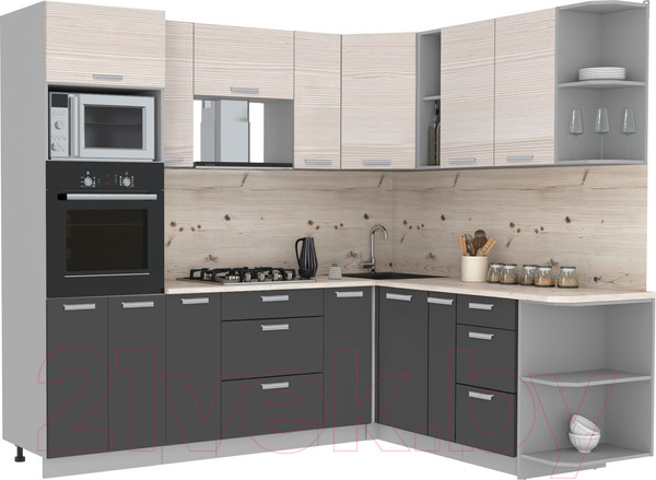 Изображение товара Кухонный гарнитур Интерлиния Мила Лайт 1.88x2.4 правая (вудлайн кремовый/антрацит/бискайская сосна)