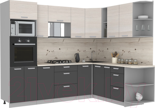 Изображение товара Кухонный гарнитур Интерлиния Мила Лайт 1.88x2.6 правая (вудлайн кремовый/антрацит/бискайская сосна)