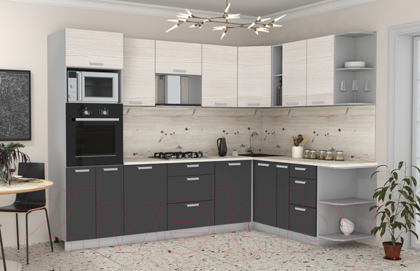 Изображение товара Кухонный гарнитур Интерлиния Мила Лайт 1.88x2.8 правая (вудлайн кремовый/антрацит/бискайская сосна)