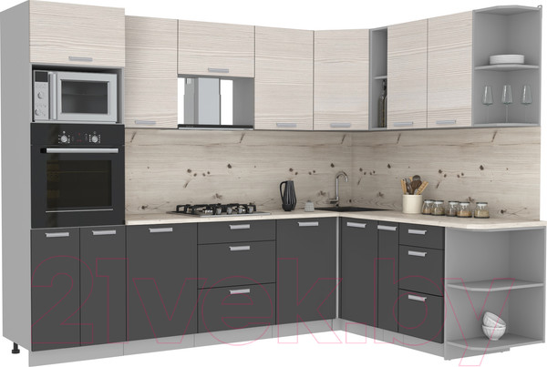 Изображение товара Кухонный гарнитур Интерлиния Мила Лайт 1.88x2.8 правая (вудлайн кремовый/антрацит/бискайская сосна)