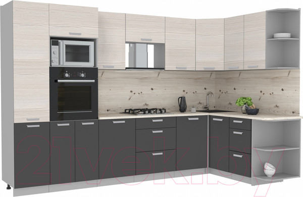 Изображение товара Кухонный гарнитур Интерлиния Мила Лайт 1.88x3.2 правая (вудлайн кремовый/антрацит/бискайская сосна)