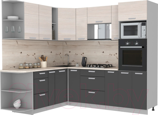 Изображение товара Кухонный гарнитур Интерлиния Мила Лайт 1.88x2.4 левая (вудлайн кремовый/антрацит/бискайская сосна)