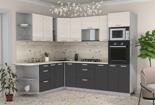 Изображение товара Кухонный гарнитур Интерлиния Мила Лайт 1.88x2.6 левая (вудлайн кремовый/антрацит/бискайская сосна)