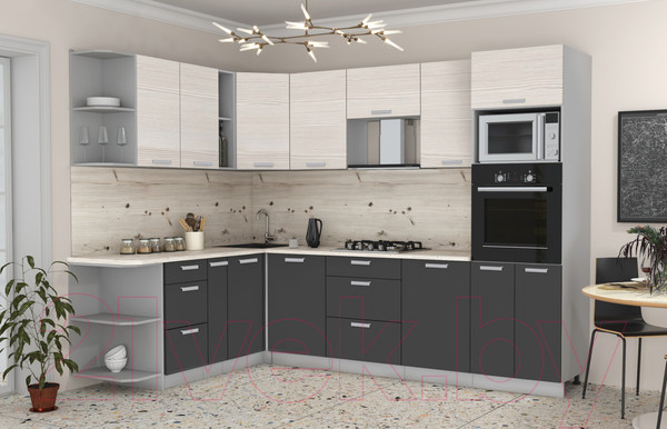 Изображение товара Кухонный гарнитур Интерлиния Мила Лайт 1.88x2.8 левая (вудлайн кремовый/антрацит/бискайская сосна)