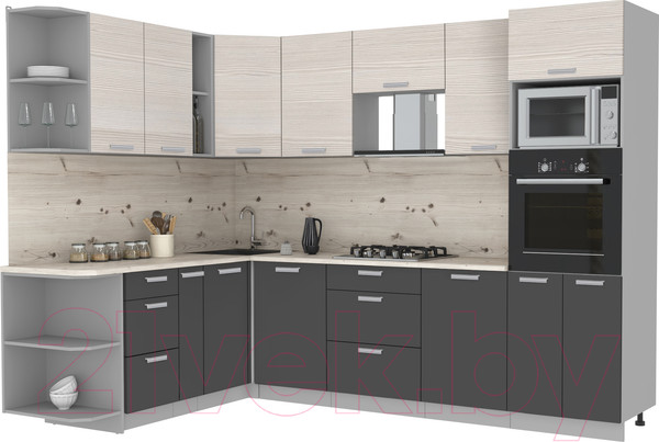 Изображение товара Кухонный гарнитур Интерлиния Мила Лайт 1.88x2.8 левая (вудлайн кремовый/антрацит/бискайская сосна)