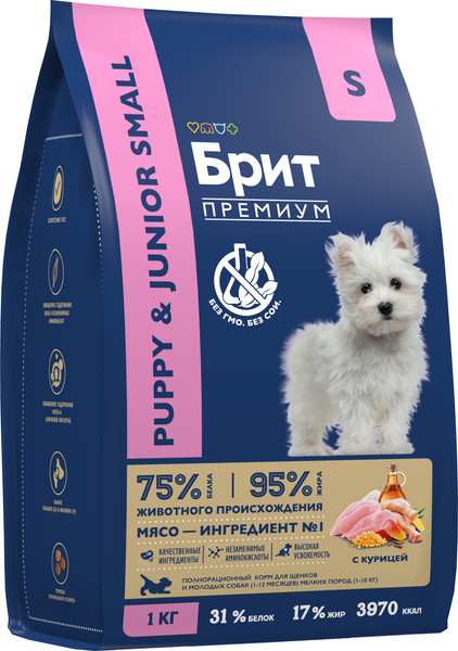 Изображение товара Сухой корм для собак Brit Premium Dog Puppy and Junior Small с курицей / 5049875 (1кг)