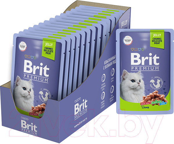 Изображение товара Влажный корм для кошек Brit Premium для взрослых кошек ягненок в желе / 5050147 (85г)