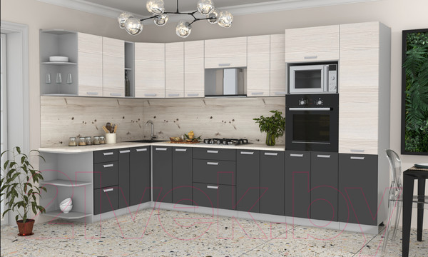 Изображение товара Кухонный гарнитур Интерлиния Мила Лайт 1.88x3.4 левая (вудлайн кремовый/антрацит/бискайская сосна)