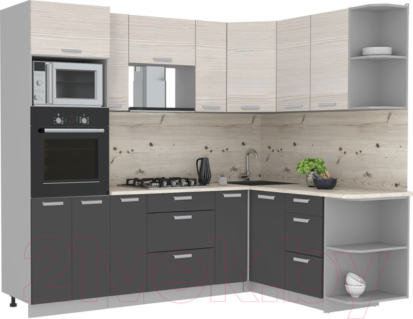 Изображение товара Кухонный гарнитур Интерлиния Мила Лайт 1.68x2.4 правая (вудлайн кремовый/антрацит/бискайская сосна)