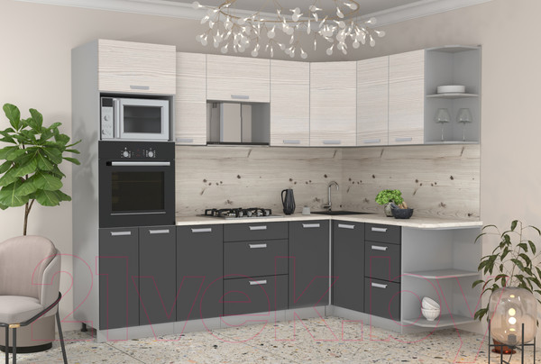 Изображение товара Кухонный гарнитур Интерлиния Мила Лайт 1.68x2.6 правая (вудлайн кремовый/антрацит/бискайская сосна)