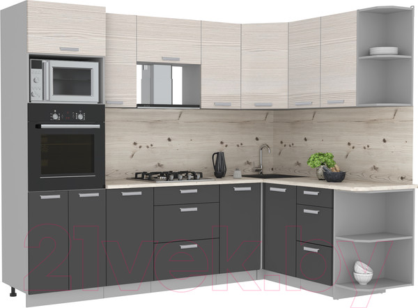 Изображение товара Кухонный гарнитур Интерлиния Мила Лайт 1.68x2.6 правая (вудлайн кремовый/антрацит/бискайская сосна)