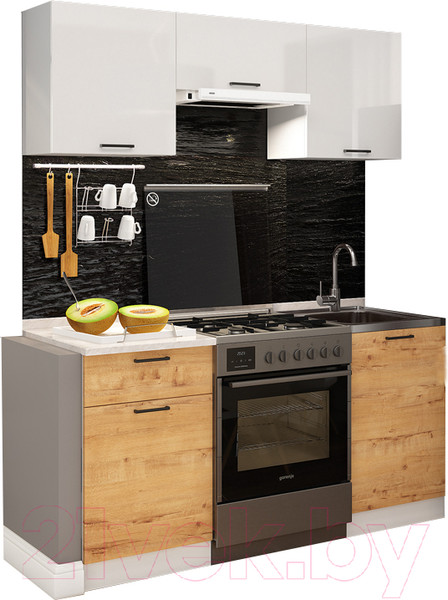 Изображение товара Кухонный гарнитур ДСВ Дуся-2 1.6 (белый бриллиант/дуб бунратти)