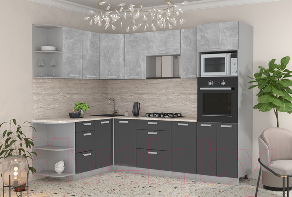 Изображение товара Кухонный гарнитур Интерлиния Мила Лайт 1.68x2.6 левая (бетон/антрацит/травертин)