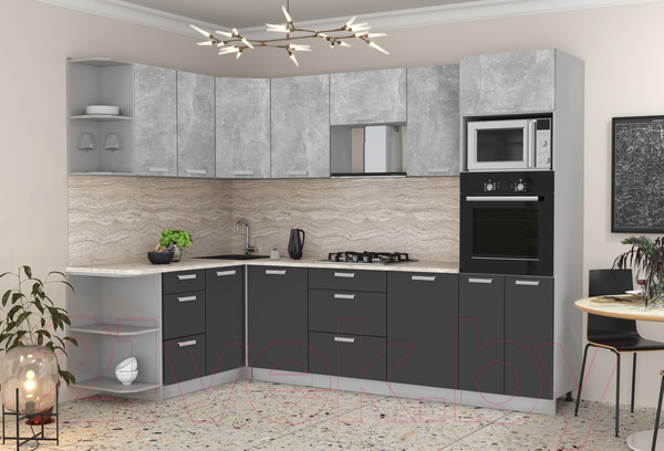 Изображение товара Кухонный гарнитур Интерлиния Мила Лайт 1.68x2.8 левая (бетон/антрацит/травертин)