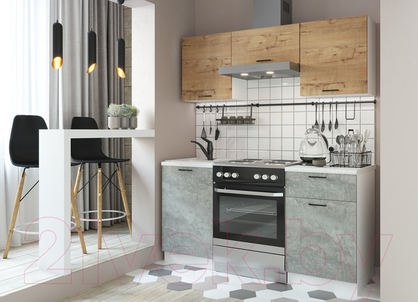 Изображение товара Кухонный гарнитур ДСВ Дуся-2 1.6 (дуб бунратти/цемент)