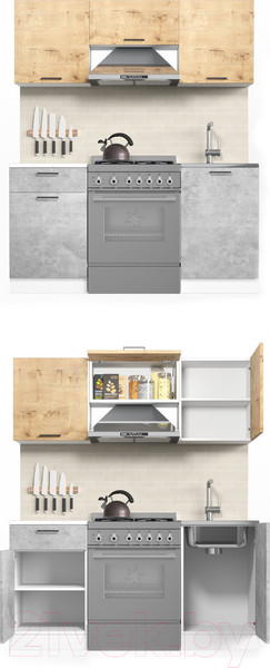 Изображение товара Кухонный гарнитур ДСВ Дуся-2 1.6 (дуб бунратти/цемент)