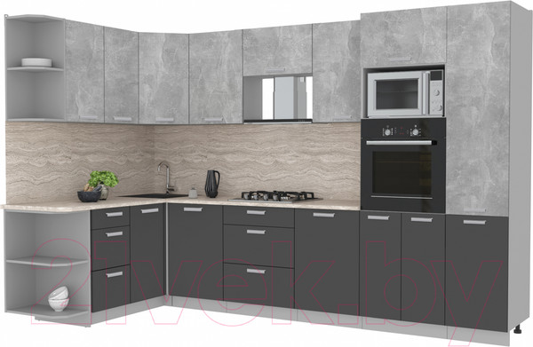 Изображение товара Кухонный гарнитур Интерлиния Мила Лайт 1.68x3.2 левая (бетон/антрацит/травертин)