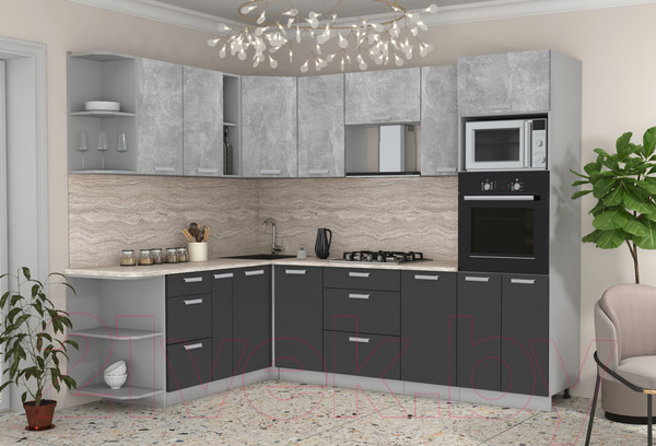 Изображение товара Кухонный гарнитур Интерлиния Мила Лайт 1.88x2.6 левая (бетон/антрацит/травертин)