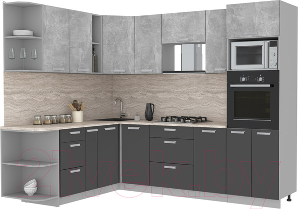 Изображение товара Кухонный гарнитур Интерлиния Мила Лайт 1.88x2.6 левая (бетон/антрацит/травертин)