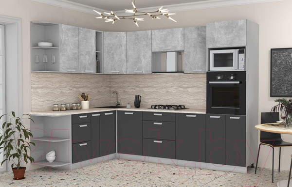 Изображение товара Кухонный гарнитур Интерлиния Мила Лайт 1.88x2.8 левая (бетон/антрацит/травертин)