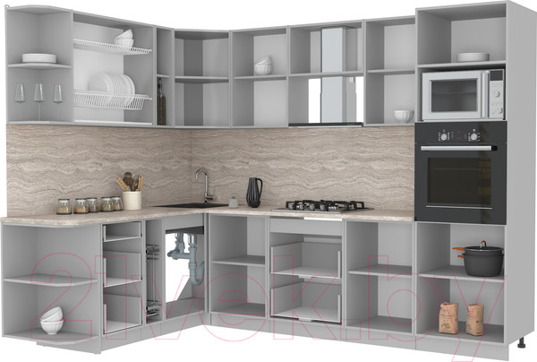 Изображение товара Кухонный гарнитур Интерлиния Мила Лайт 1.88x2.8 левая (бетон/антрацит/травертин)