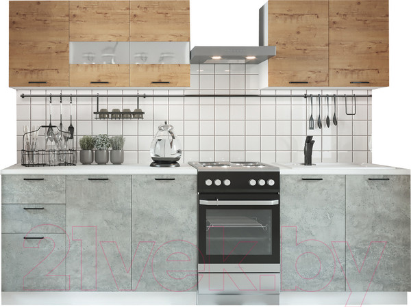 Изображение товара Кухонный гарнитур ДСВ Дуся 2.0 (дуб бунратти/цемент)