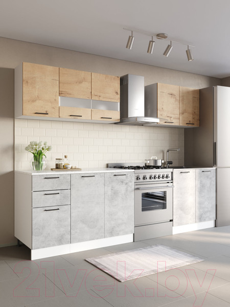 Изображение товара Кухонный гарнитур ДСВ Дуся 2.0 (дуб бунратти/цемент)