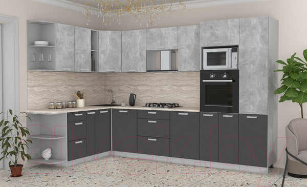 Изображение товара Кухонный гарнитур Интерлиния Мила Лайт 1.88x3.2 левая (бетон/антрацит/травертин)