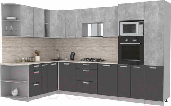 Изображение товара Кухонный гарнитур Интерлиния Мила Лайт 1.88x3.2 левая (бетон/антрацит/травертин)