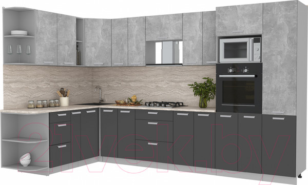 Изображение товара Кухонный гарнитур Интерлиния Мила Лайт 1.88x3.4 левая (бетон/антрацит/травертин)