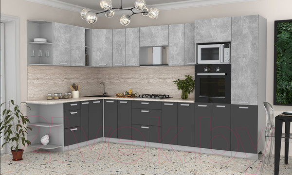 Изображение товара Кухонный гарнитур Интерлиния Мила Лайт 1.88x3.4 левая (бетон/антрацит/травертин)