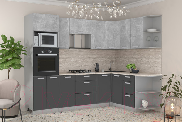 Изображение товара Кухонный гарнитур Интерлиния Мила Лайт 1.68x2.6 правая (бетон/антрацит/травертин)