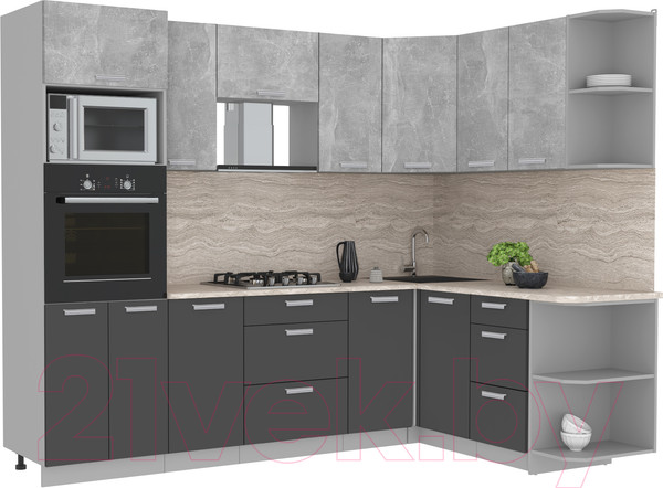 Изображение товара Кухонный гарнитур Интерлиния Мила Лайт 1.68x2.6 правая (бетон/антрацит/травертин)