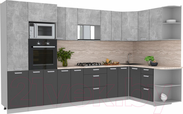 Изображение товара Кухонный гарнитур Интерлиния Мила Лайт 1.68x3.4 правая (бетон/антрацит/травертин)