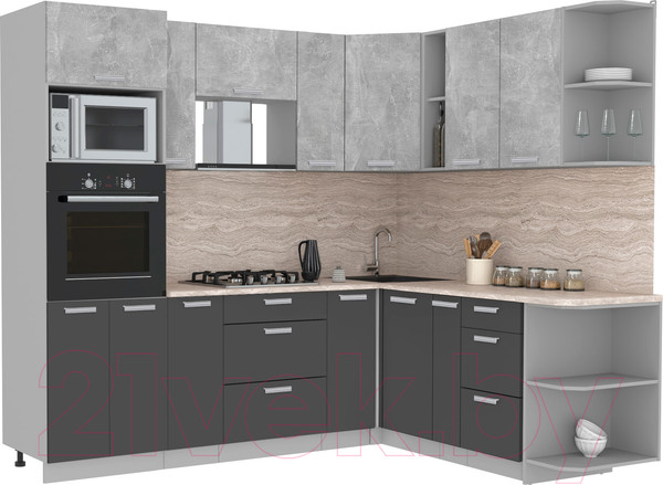 Изображение товара Кухонный гарнитур Интерлиния Мила Лайт 1.88x2.4 правая (бетон/антрацит/травертин)