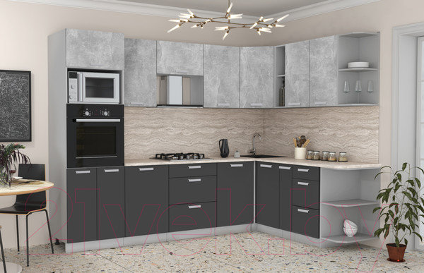 Изображение товара Кухонный гарнитур Интерлиния Мила Лайт 1.88x2.8 правая (бетон/антрацит/травертин)