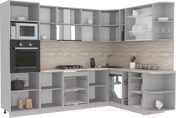 Изображение товара Кухонный гарнитур Интерлиния Мила Лайт 1.88x2.8 правая (бетон/антрацит/травертин)