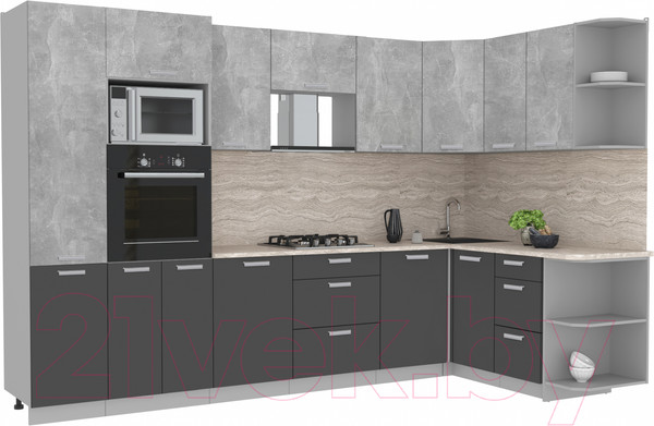 Изображение товара Кухонный гарнитур Интерлиния Мила Лайт 1.88x3.2 правая (бетон/антрацит/травертин)