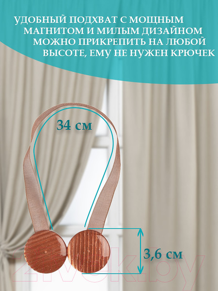 Изображение товара Комплект клипс для штор Ajur M10-10 Lenta магнитный / 79012 (2шт, коричневый)