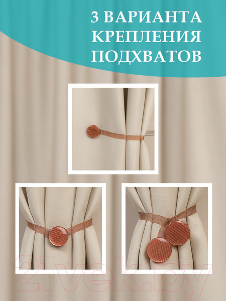 Изображение товара Комплект клипс для штор Ajur M10-10 Lenta магнитный / 79012 (2шт, коричневый)
