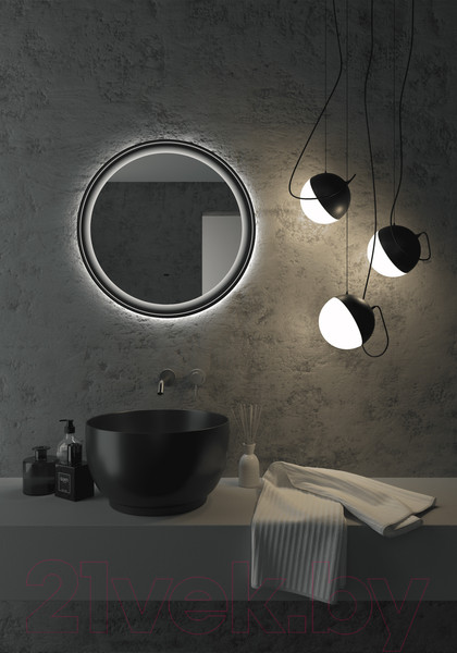 Изображение товара Зеркало Континент Planet Black Led D 80 (с бесконтактным сенсором, теплая подсветка)